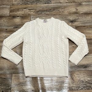 J Crew Wallace & Barnes cream shetland wool cableknit sweater size small